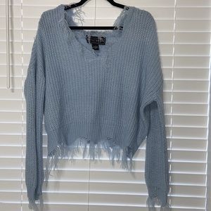 Blue V neck Distressed sweater